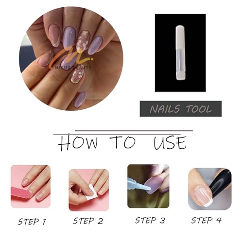 MISUD Medium Almond Press on Nails – Purple Spring Floral Acrylic Fake Nails
