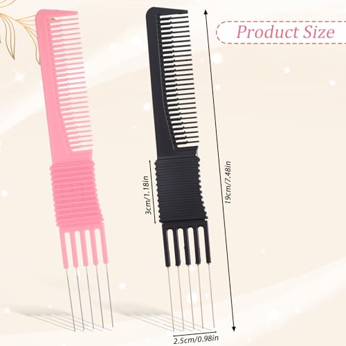 ZEYIYER 2PCS Teasing Comb with Metal Prong Pick for Hair Styling