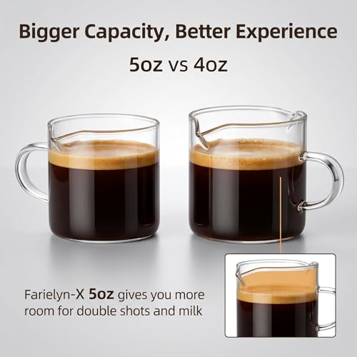 Farielyn-X 5oz Double Spout Espresso Cups Set of 2 - Clear Glass Coffee & Dessert Cups