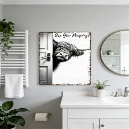 Funny Highland Cow Metal Sign - Vintage Farmhouse Wall Art 8x12
