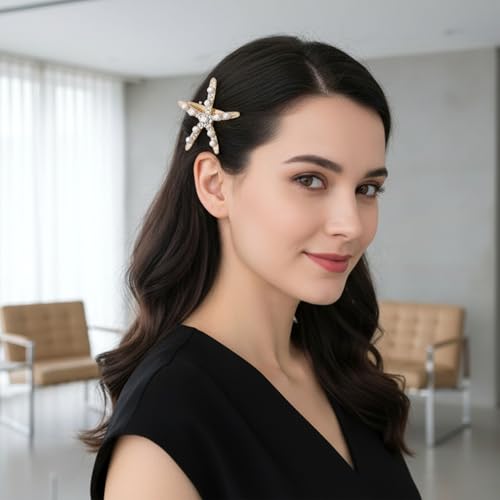 Starfish Hair Clips Gold Metal Beach Hair Barrettes with Pearls