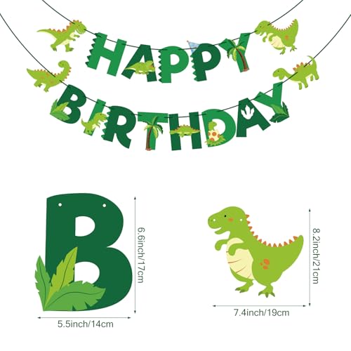Dinosaur Birthday Banner with Cute Cards & Green Ribbon