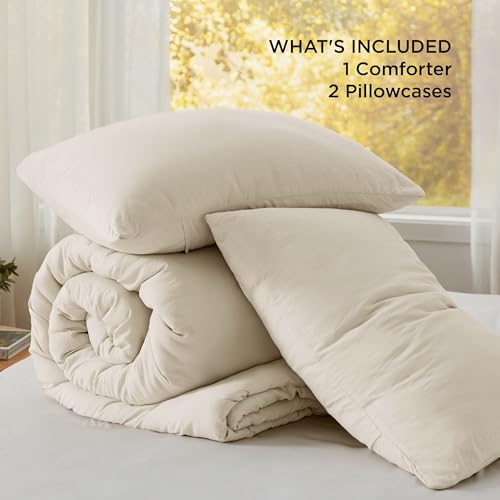Queen Comforter Set - Cream Bedding, Prewashed Soft Cozy 90x90 Inches - Bedsure