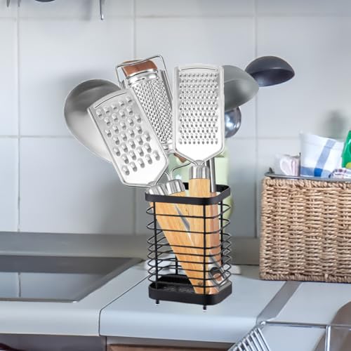 KEINEUX Black Large Silverware Utensil Holder - Kitchen Counter Organizer