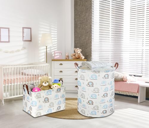 Blue Elephant Storage Basket - Collapsible with Handles