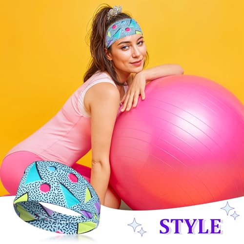 4 Pack 80s 90s Neon Vintage Headbands, Retro Soft Sport Sweatbands 90s Outfit Accessories for Women Men, Fashion Workout Hairband for Hip Hop Party Style Hiking Cycling Running