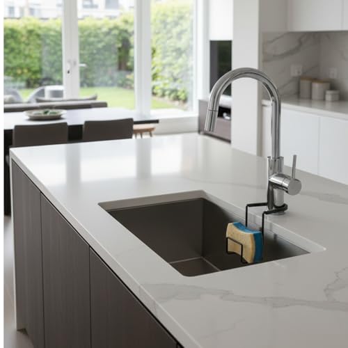 Large Black Kitchen Sink Sponge Holder - Space-Saving Organizer
