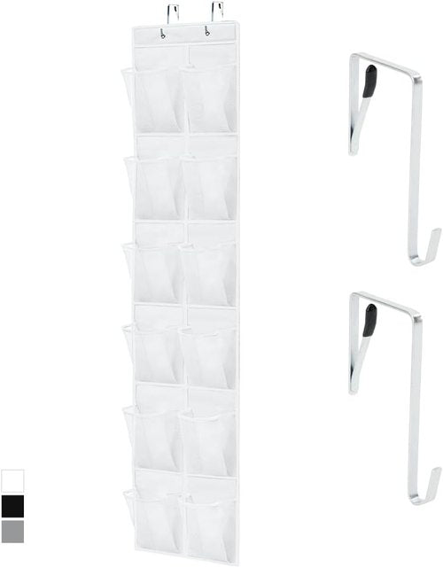 GORILLA GRIP Over The Door Shoe Organizer - 12 Large Breathable Mesh Pockets | Space-Saving Storage, 64H x 9.5W, White