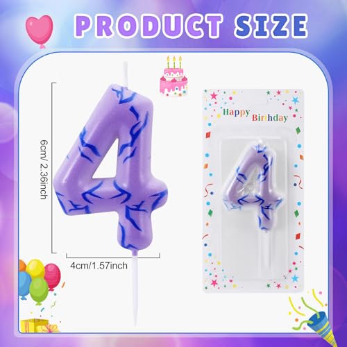 Purple Number 4 Kpop Birthday Candles with Themed Cake Topper