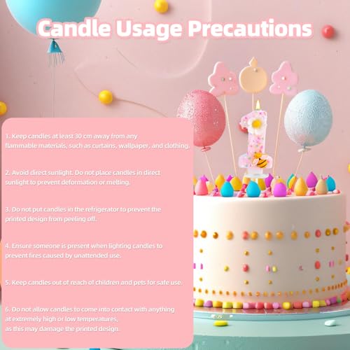 1st Birthday Candle - Shiny Pink Flower Bee Number One Cake Topper (Style 1)