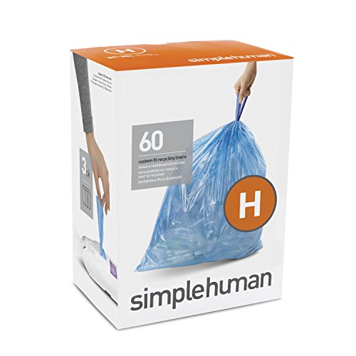 Simplehuman Code H Blue Recycling Trash Bag Liners - Custom Fit, Pack of 60