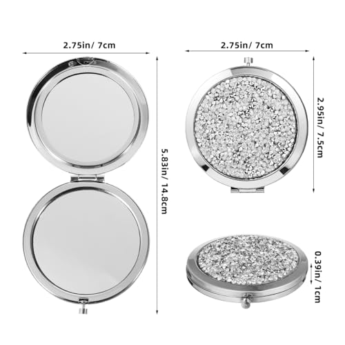 LALAFINA Silver Compact Mirror, Round Double Sided Pocket Makeup Mirror