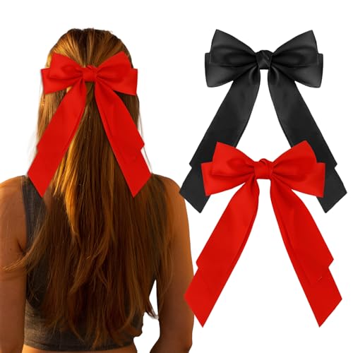 Ondder Big Satin Hair Bows with Long Tails - 2 Pcs Large Hair Clip Barrettes