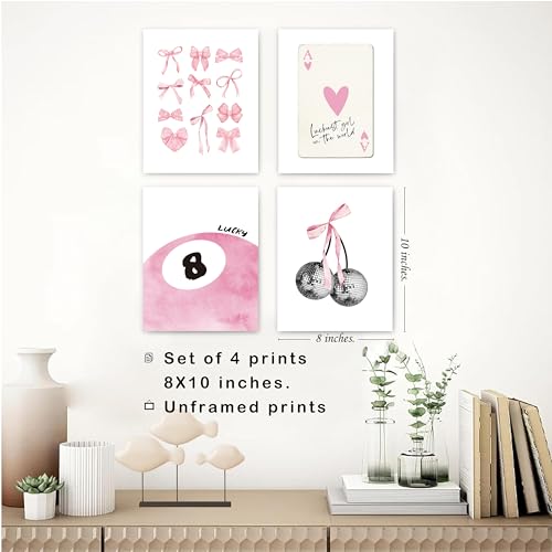 Pink Coquette Wall Art Prints Set of 4 - 8x10 Unframed Decor