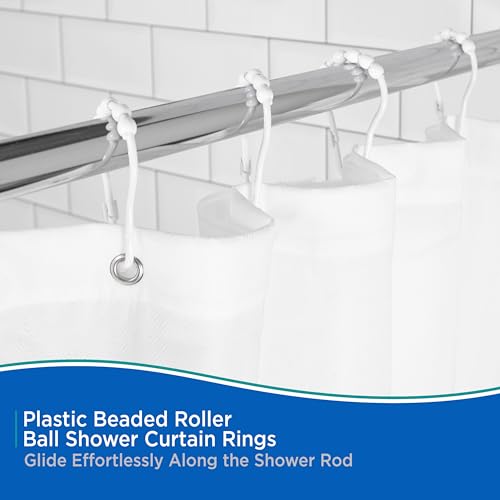 Kenney Standard Rust-Proof Plastic Beaded Shower Curtain Rings - Set of 12, White