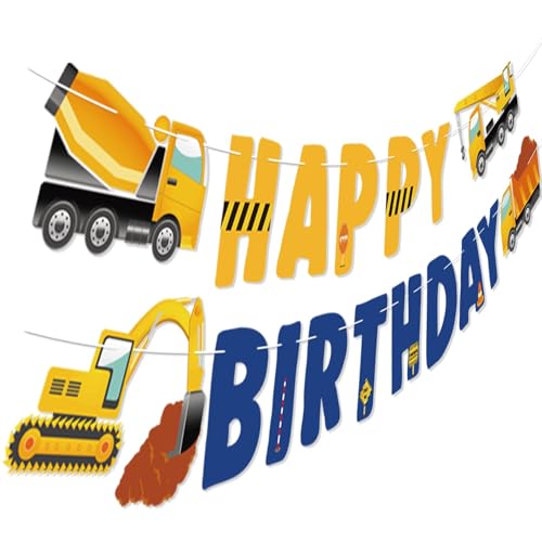 Construction Birthday Banner - Pre-Strung Excavator Design