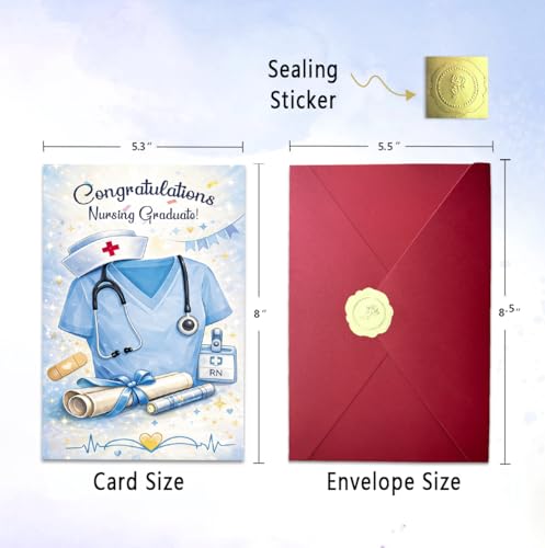 Nursing Graduation Card with Luxury Envelope & Gold Seal - RN Gift