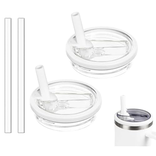 2 Pack 30 oz Tumbler Flip Straw Lid Replacement Compatible for Stanley Quencher, Leak Proof Lid Replacement for 30 OZ Stanley H2.0 FlowState Tumbler,Spill Proof Splash Reusable (White)
