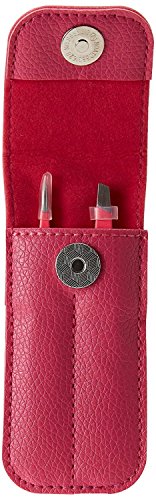 FEITA Professional Stainless Steel Eyebrow Tweezers Set - Pink Slant & Pointed Hair Removal Clip with Travel Case, 2 Pcs