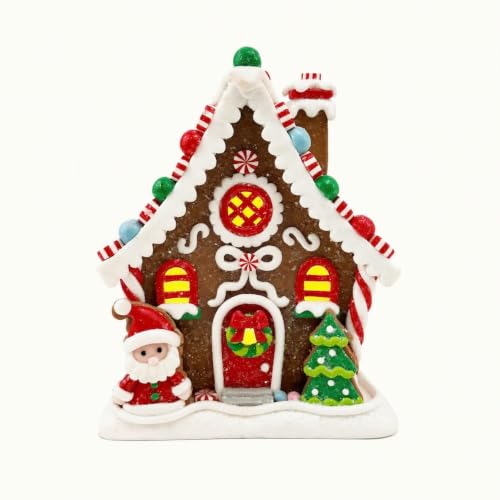 Lighted Gingerbread House Decor - 6.5 Inch Clay Christmas Display