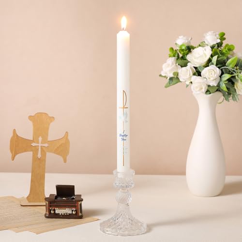 Conelist 10-Inch Baptism Candle with Cross and Dove Symbols for Christening