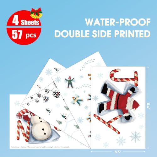 57 PCS Winter Christmas Window Cling Stickers - Cute Holiday Decor