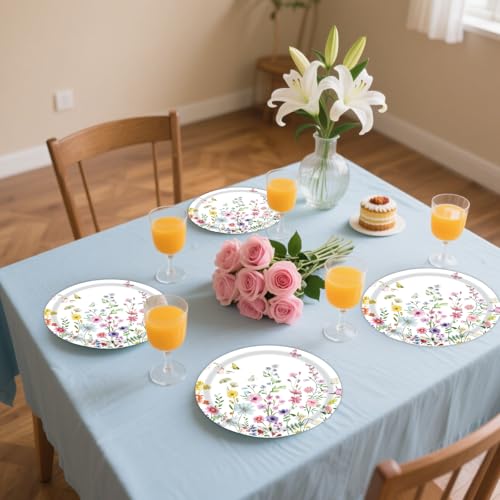 Wildflower Disposable Dessert Plates Set - 50pcs 7 Inch Floral Plates for Parties