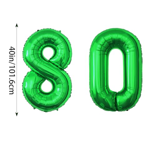 40-Inch Green Number 80 Foil Balloon for 80th Birthday Celebration
