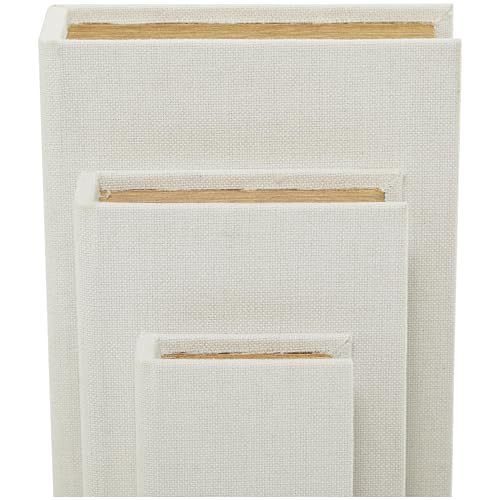 Deco 79 Linen Fabric Decorative Box Faux Storage Book Book Shaped Boxes, Set of 3 Decorative Keepsake Boxes 12", 9", 6"H, White
