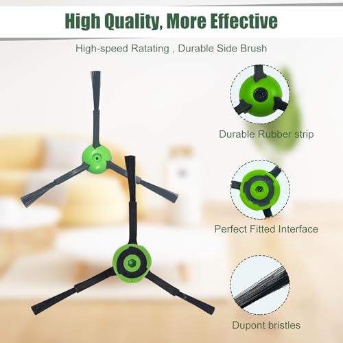 Detetap Replacement Side Brushes for iRobot Roomba i/j/e Series - BlackGreen (Pack of 3)