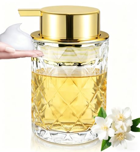 Abriclo Glass Foaming Soap Dispenser - Diamond Pattern with Gold Pump