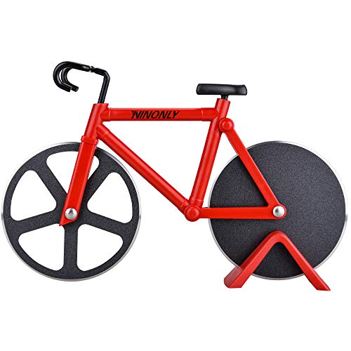 Ninonly Bicycle Pizza Cutter | Stainless Steel Slicer with Stand