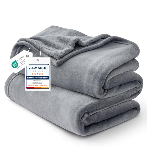 Bedsure Full Size Flannel Fleece Bed Blanket - Soft Grey Plush Throw 84x90