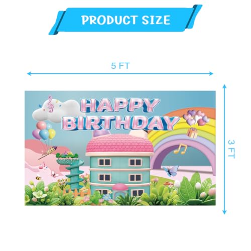 Rainbow Dollhouse Birthday Party Backdrop 5x3ft | Bright Decor