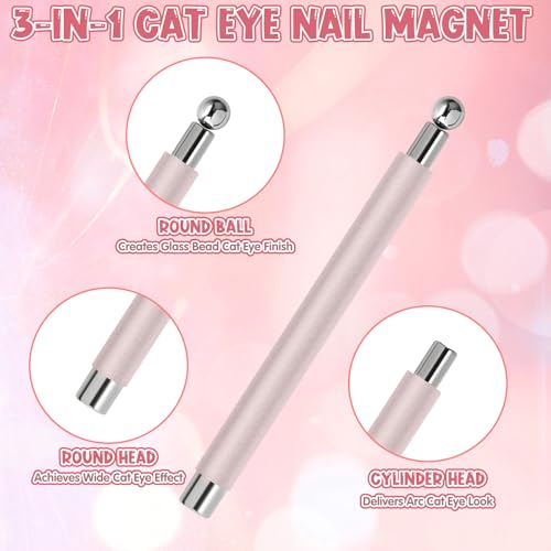 3Pcs Cat Eye Magnet Kit for Nails - 3-in-1 Tool with Scissor & Cylinder Magnets for Gel Polish Designs