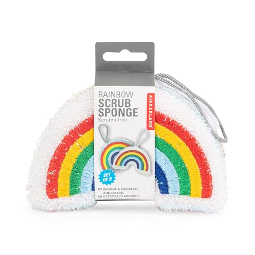 Kikkerland Rainbow Kitchen Sponges - Set of 2 Colorful Nylon Scrubbers