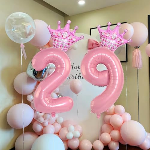 40-Inch Pink Number 26 Balloons with Crowns for Birthday Parties