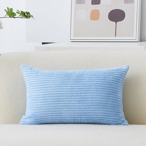 12x20 Baby Boy Blue Striped Corduroy Pillow Cover for Couch
