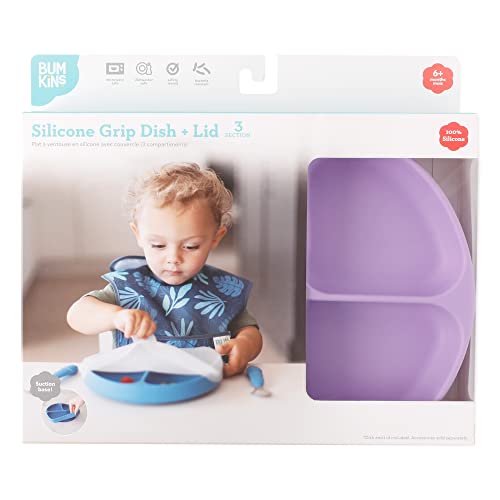 Bumkins Silicone Suction Plate with Lid, Lavender D5 for Toddlers