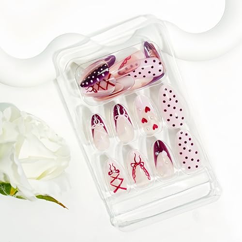 Valentines Day French Tip Press on Nails Medium Almond Fake Nails