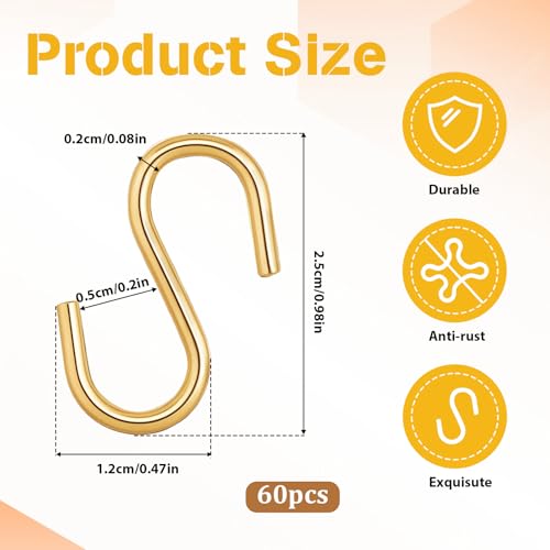 60 Pack 1-Inch Durable Metal S Hooks for Hanging Decor & Organizing