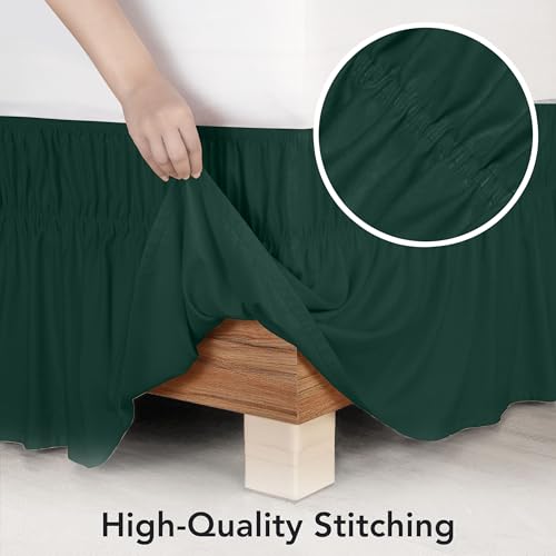 Wrap-Around Queen Bed Skirt with Elastic Belt - 16 Inch Drop, Emerald