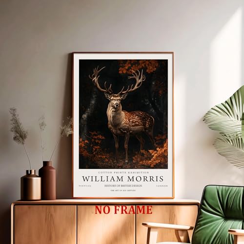 William Morris Vintage Dark Deer Wall Art - 16x24in Frameless Canvas