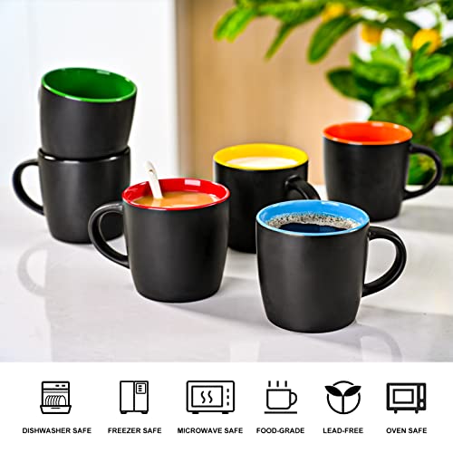 11oz Ceramic Coffee Mug Set Matte Black Porcelain Cups - 6-Pack