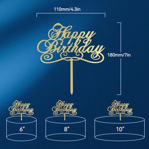 Losaria Gold Glitter Happy Birthday Cake Topper - Acrylic Party Decor