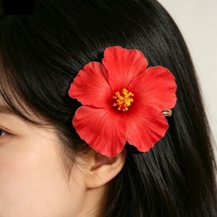 Red Hawaiian Flower Hair Clip Set - 4Pcs 8cm Tropical Floral Hair Accessory