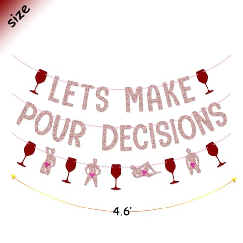 Let's Make Pour Decisions Wine Bachelorette Party Banner Glitter Decorations