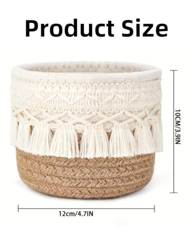 PAVNSO 2-Pack Macrame Makeup Brush Holder - Coffee Woven Cotton Basket