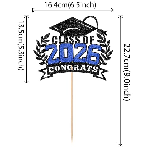 Class of 2026 Graduation Cake Topper - Congrats Grad Glitter Party Decoration