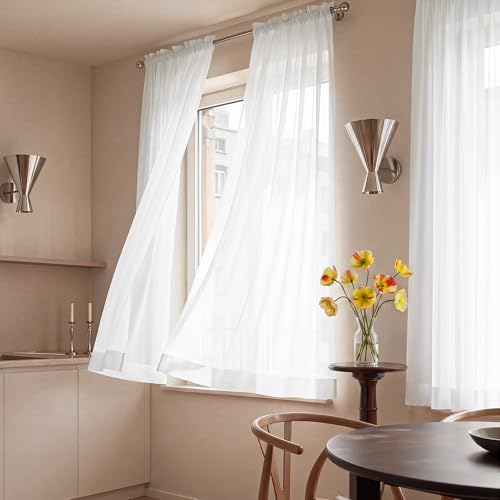 NICETOWN Beige Sheer Curtains, 42"W x 63"L Light-Filtering Panels (Set of 2)